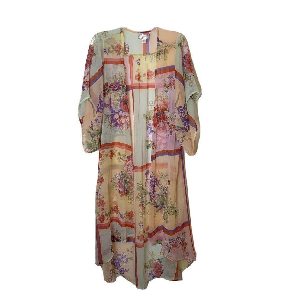 Band of Gypsies Floral Duster Kimono Long XS S Cover Up Red Cream Oversi…